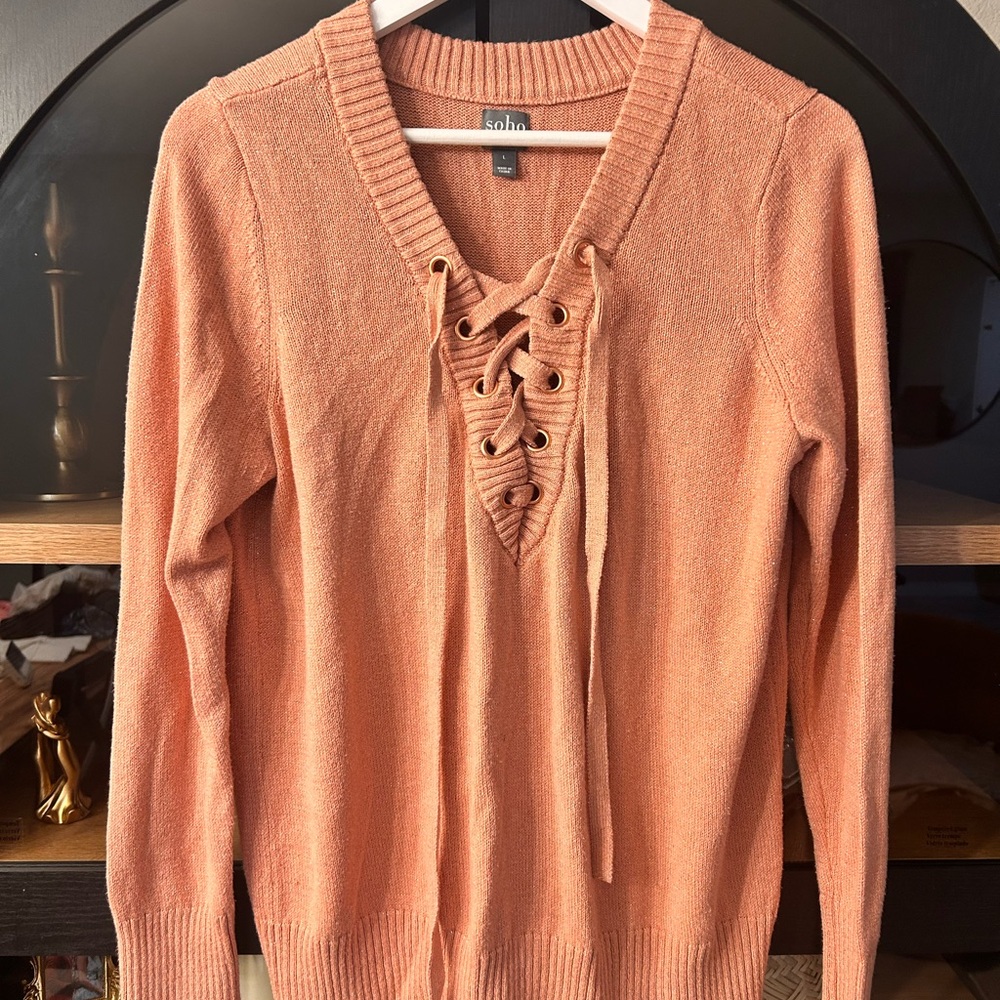 Women's Lace-Up Sweater - Pink